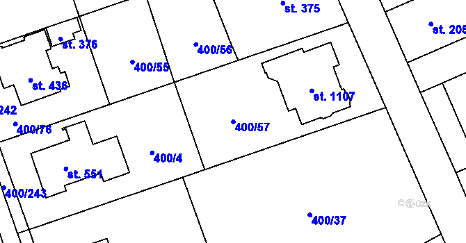 Parcela st. 400/57 v KÚ Horoměřice, Katastrální mapa