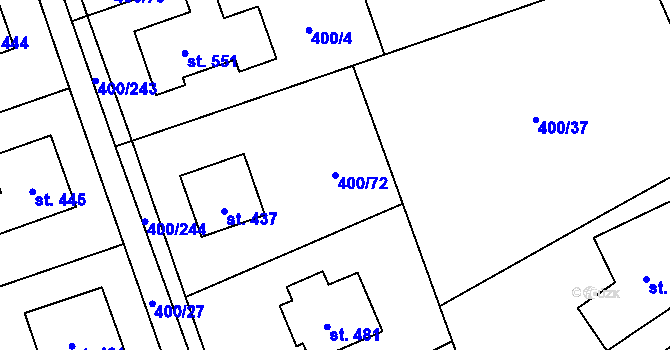 Parcela st. 400/72 v KÚ Horoměřice, Katastrální mapa