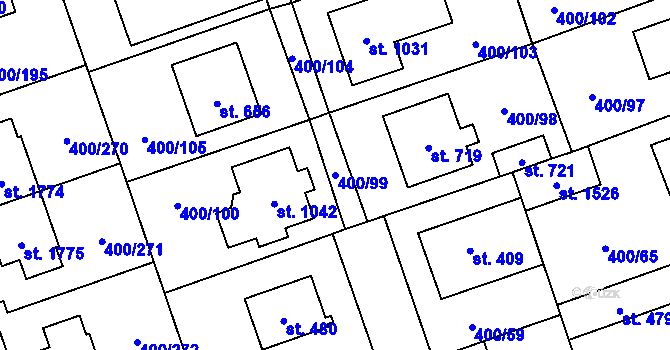 Parcela st. 400/99 v KÚ Horoměřice, Katastrální mapa