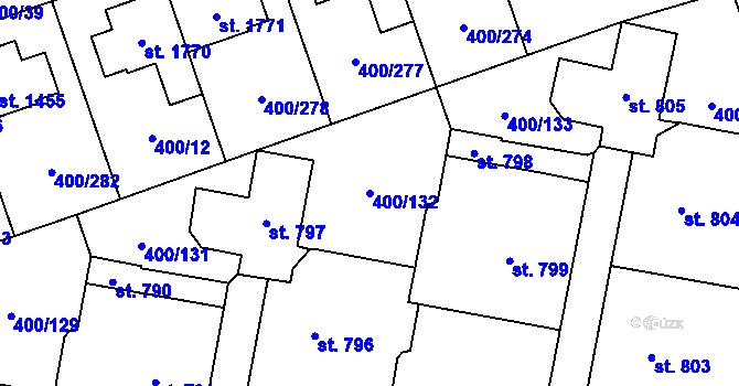 Parcela st. 400/132 v KÚ Horoměřice, Katastrální mapa