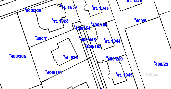 Parcela st. 400/152 v KÚ Horoměřice, Katastrální mapa