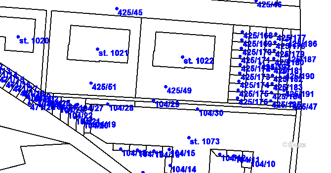 Parcela st. 425/49 v KÚ Horoměřice, Katastrální mapa