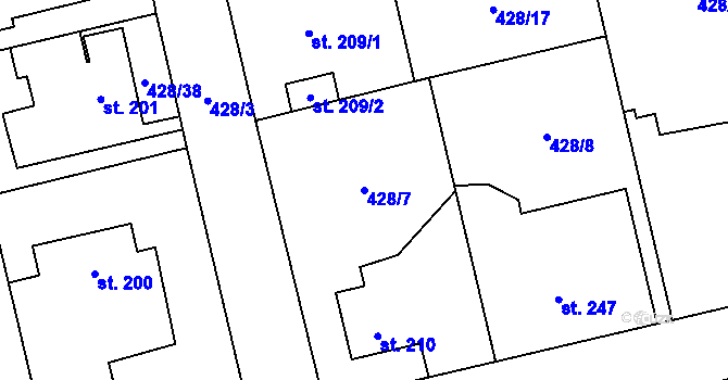 Parcela st. 428/7 v KÚ Horoměřice, Katastrální mapa