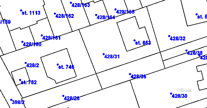 Parcela st. 428/31 v KÚ Horoměřice, Katastrální mapa