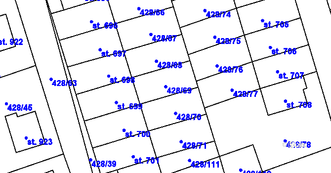 Parcela st. 428/69 v KÚ Horoměřice, Katastrální mapa