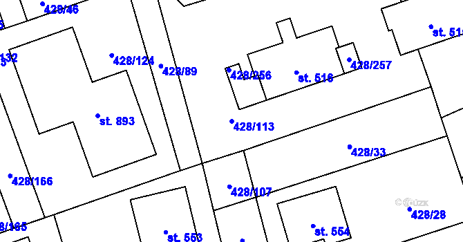 Parcela st. 428/113 v KÚ Horoměřice, Katastrální mapa