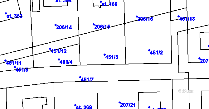 Parcela st. 451/3 v KÚ Horoměřice, Katastrální mapa