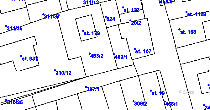 Parcela st. 483 v KÚ Horoměřice, Katastrální mapa