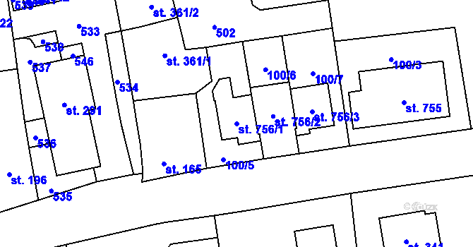 Parcela st. 756/1 v KÚ Horoměřice, Katastrální mapa