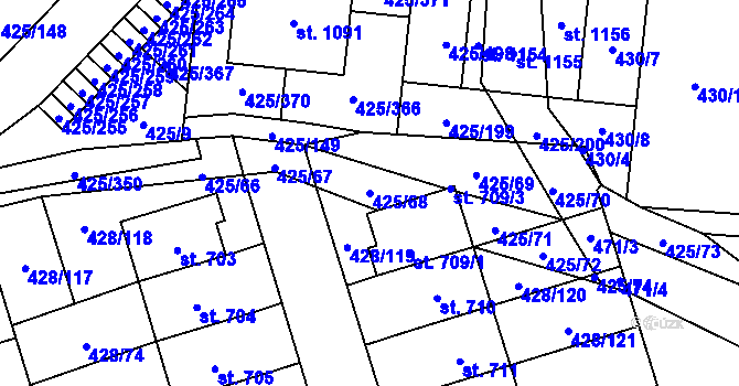 Parcela st. 425/68 v KÚ Horoměřice, Katastrální mapa