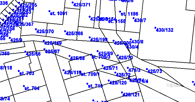 Parcela st. 425/69 v KÚ Horoměřice, Katastrální mapa