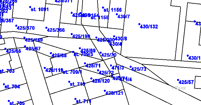 Parcela st. 425/70 v KÚ Horoměřice, Katastrální mapa