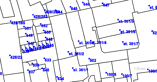 Parcela st. 361/3 v KÚ Horoměřice, Katastrální mapa