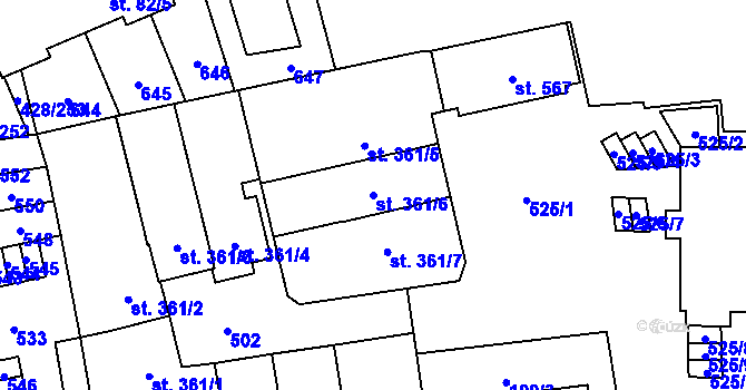 Parcela st. 361/6 v KÚ Horoměřice, Katastrální mapa