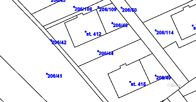 Parcela st. 206/44 v KÚ Horoměřice, Katastrální mapa