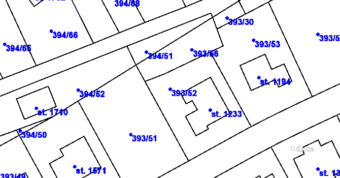 Parcela st. 393/52 v KÚ Horoměřice, Katastrální mapa