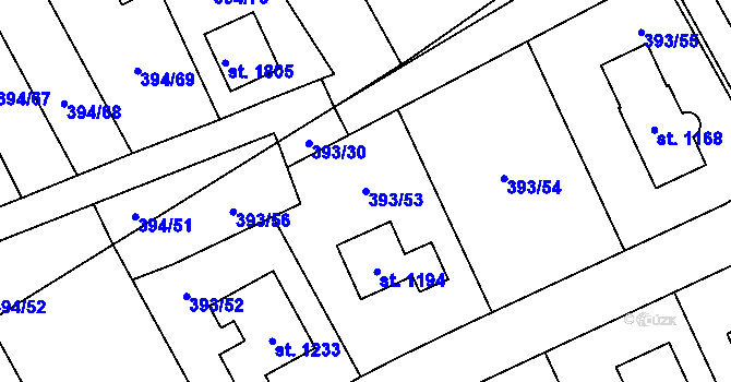 Parcela st. 393/53 v KÚ Horoměřice, Katastrální mapa