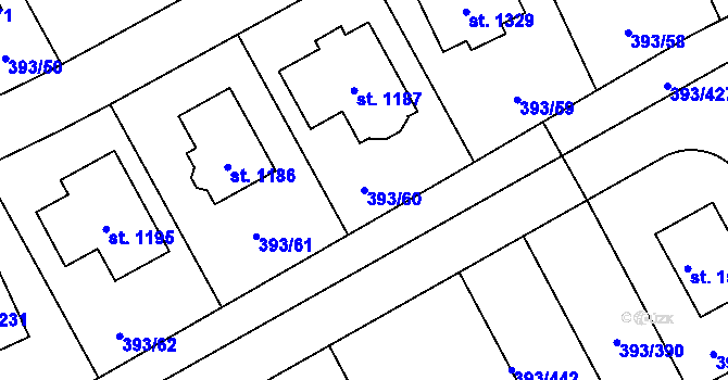 Parcela st. 393/60 v KÚ Horoměřice, Katastrální mapa