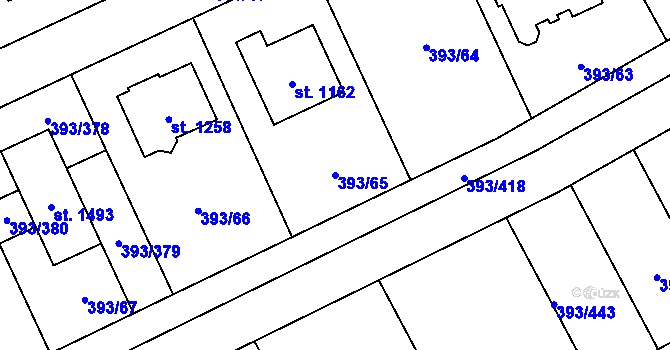 Parcela st. 393/65 v KÚ Horoměřice, Katastrální mapa