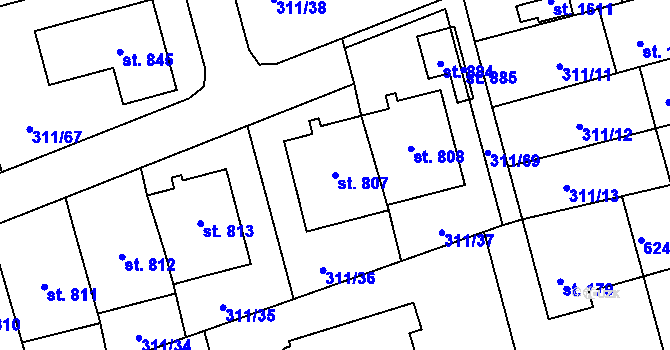 Parcela st. 807 v KÚ Horoměřice, Katastrální mapa