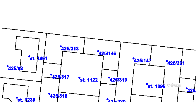 Parcela st. 425/146 v KÚ Horoměřice, Katastrální mapa