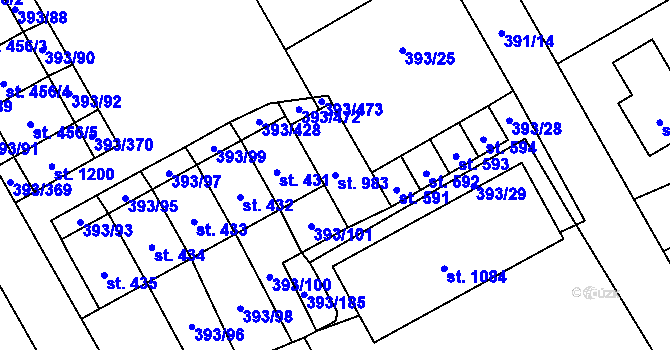Parcela st. 983 v KÚ Horoměřice, Katastrální mapa