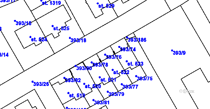 Parcela st. 393/76 v KÚ Horoměřice, Katastrální mapa