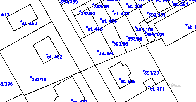 Parcela st. 393/94 v KÚ Horoměřice, Katastrální mapa