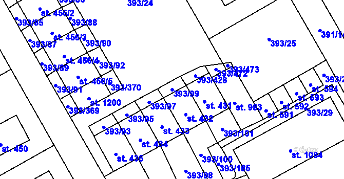 Parcela st. 393/99 v KÚ Horoměřice, Katastrální mapa