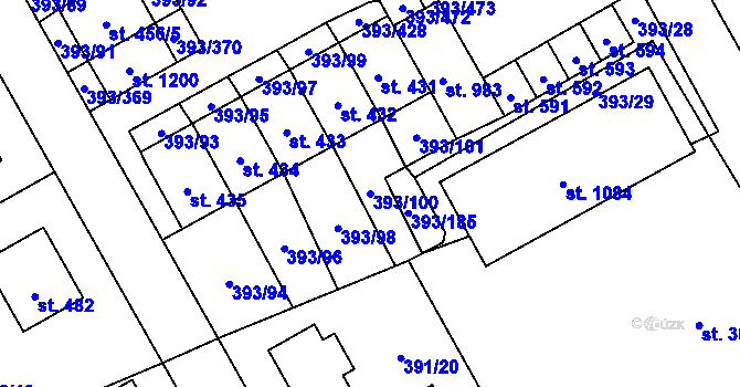 Parcela st. 393/100 v KÚ Horoměřice, Katastrální mapa