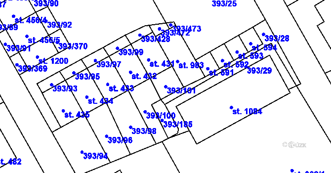 Parcela st. 393/101 v KÚ Horoměřice, Katastrální mapa