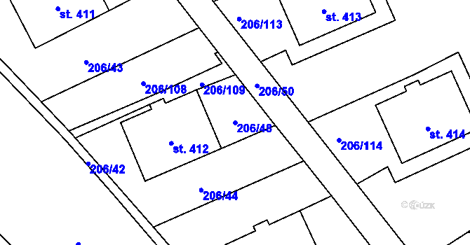 Parcela st. 206/48 v KÚ Horoměřice, Katastrální mapa