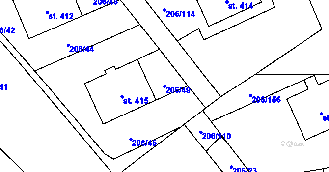 Parcela st. 206/49 v KÚ Horoměřice, Katastrální mapa