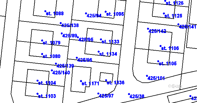 Parcela st. 1134 v KÚ Horoměřice, Katastrální mapa