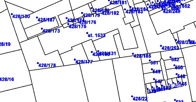 Parcela st. 428/131 v KÚ Horoměřice, Katastrální mapa