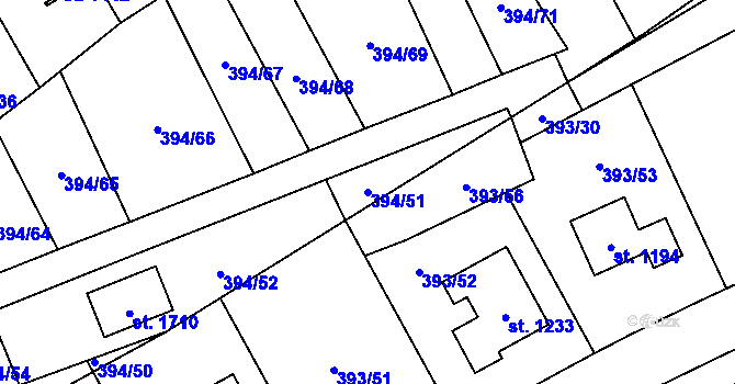 Parcela st. 394/51 v KÚ Horoměřice, Katastrální mapa