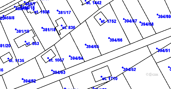 Parcela st. 394/65 v KÚ Horoměřice, Katastrální mapa
