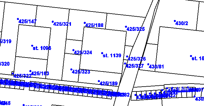 Parcela st. 1139 v KÚ Horoměřice, Katastrální mapa
