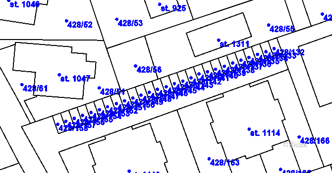 Parcela st. 428/145 v KÚ Horoměřice, Katastrální mapa