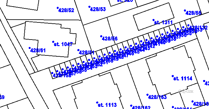 Parcela st. 428/148 v KÚ Horoměřice, Katastrální mapa