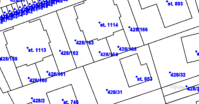 Parcela st. 428/164 v KÚ Horoměřice, Katastrální mapa