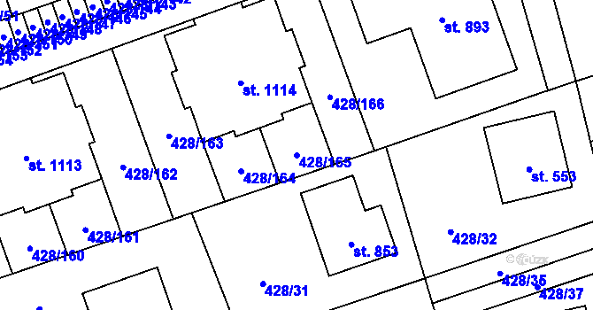 Parcela st. 428/165 v KÚ Horoměřice, Katastrální mapa