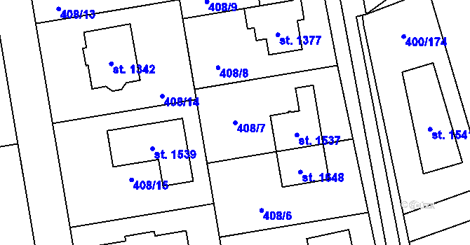 Parcela st. 408/7 v KÚ Horoměřice, Katastrální mapa