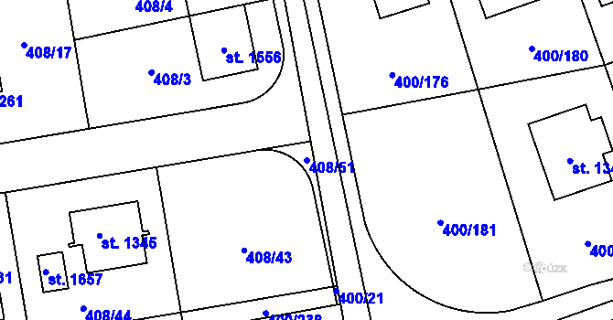 Parcela st. 408/51 v KÚ Horoměřice, Katastrální mapa