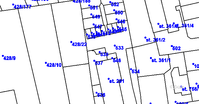 Parcela st. 538 v KÚ Horoměřice, Katastrální mapa