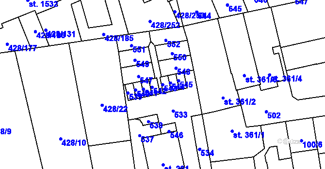 Parcela st. 543 v KÚ Horoměřice, Katastrální mapa