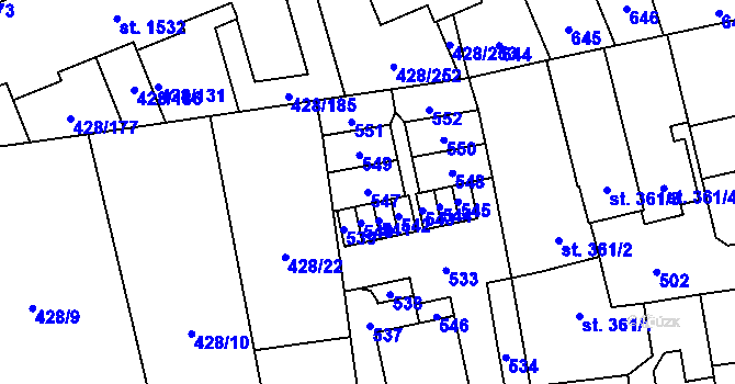 Parcela st. 547 v KÚ Horoměřice, Katastrální mapa