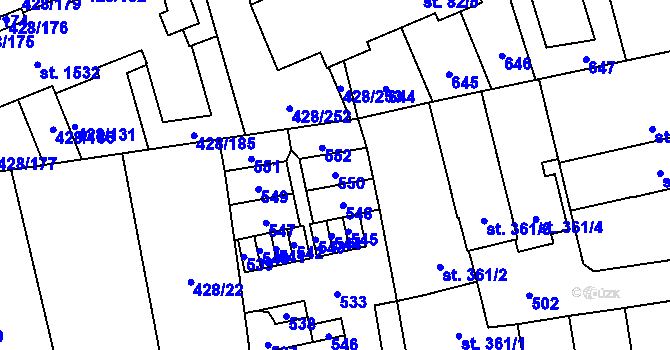 Parcela st. 550 v KÚ Horoměřice, Katastrální mapa