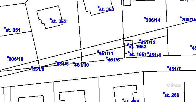 Parcela st. 451/11 v KÚ Horoměřice, Katastrální mapa