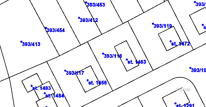 Parcela st. 393/118 v KÚ Horoměřice, Katastrální mapa